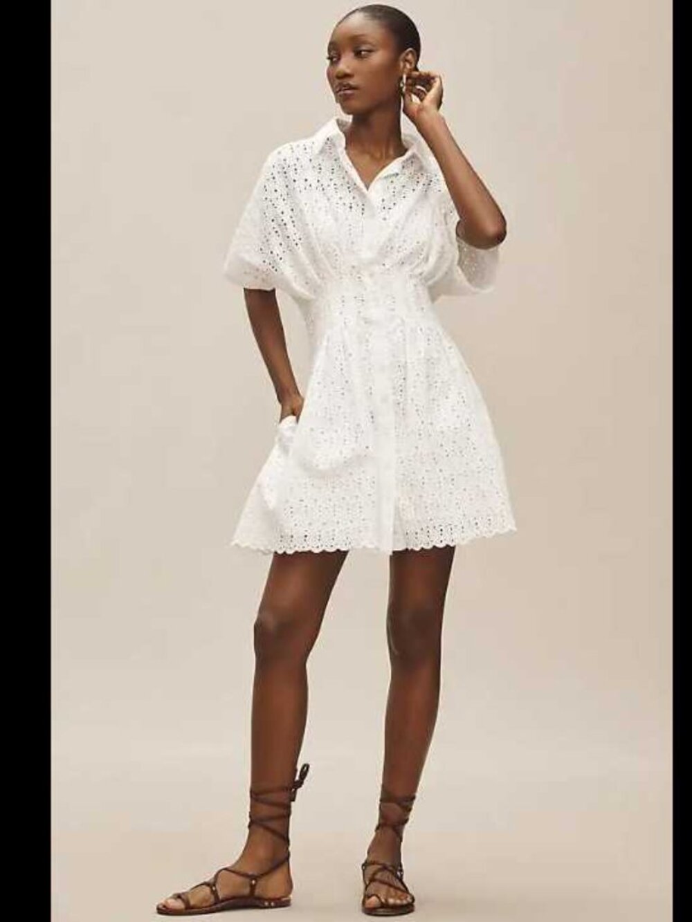 New S Anthropologie Tobie eyelet mini shirtdress shirt dress by Exquise white